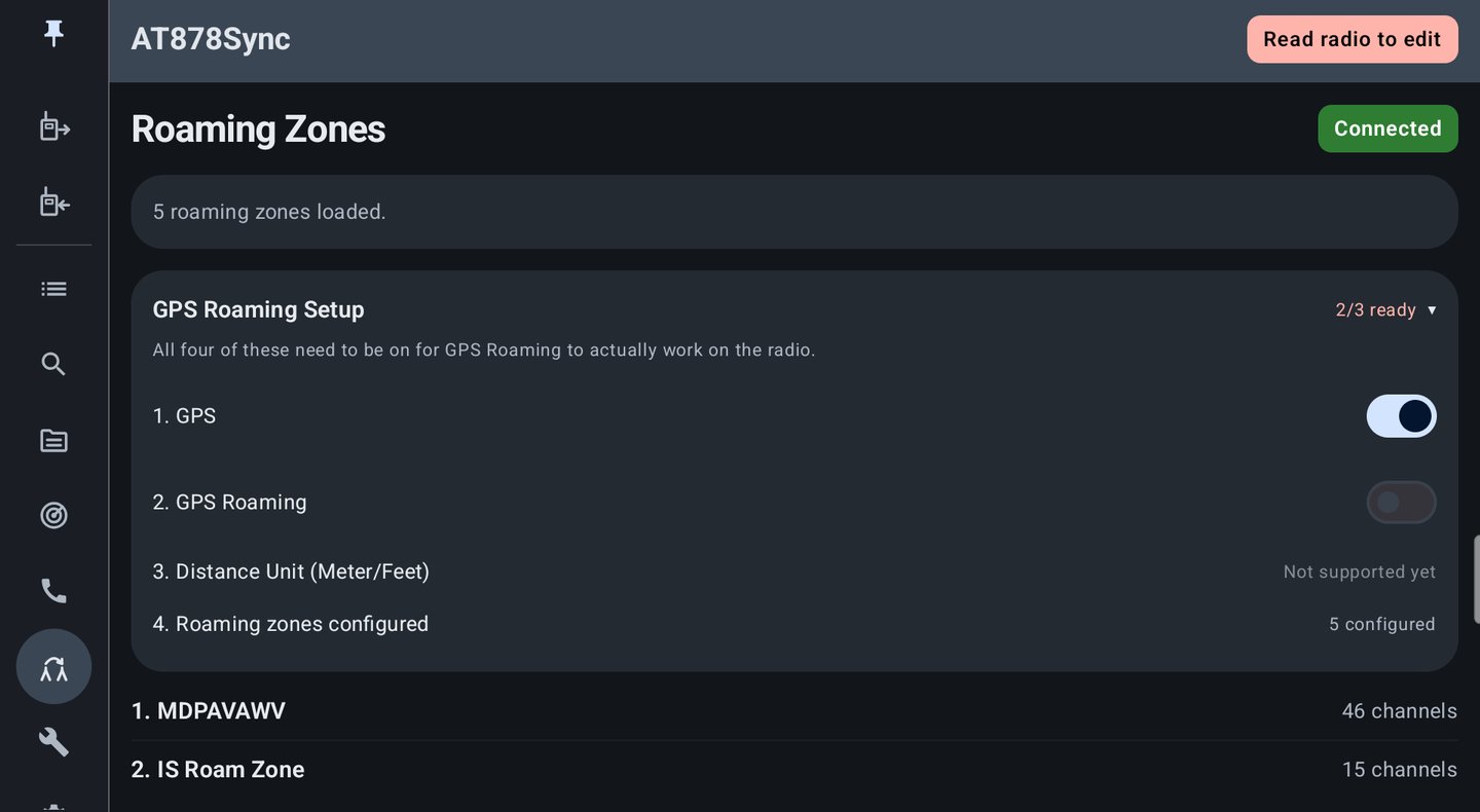 Roaming Zones screen with the GPS Roaming Setup checklist expanded